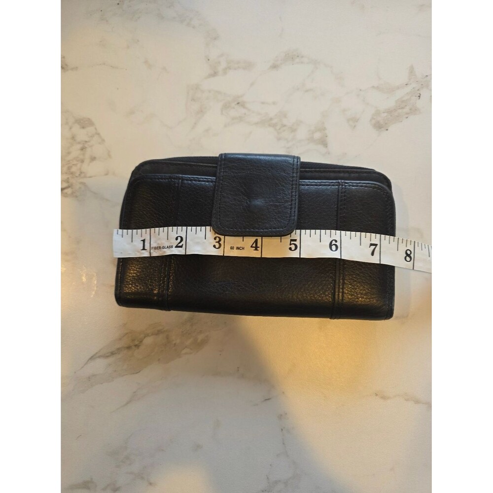 Black Leather Women's Zip-Around Wallet - Picture 6 of 7